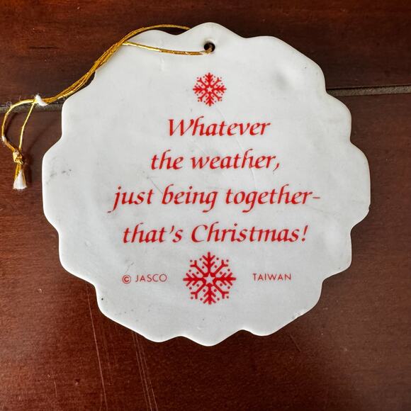 VTG Jasco 1980s Handpainted Snowflake Greetings Ornaments Skating Bunnies 3” - Picture 2 of 3